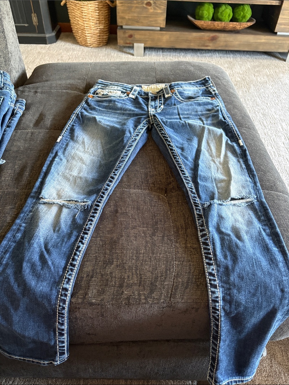 Big Star Women's Skinny Jeans in Distressed Blue Denim